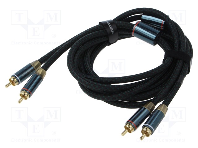 Cable; RCA plug x2,both sides; 10m; Plating: gold-plated; black