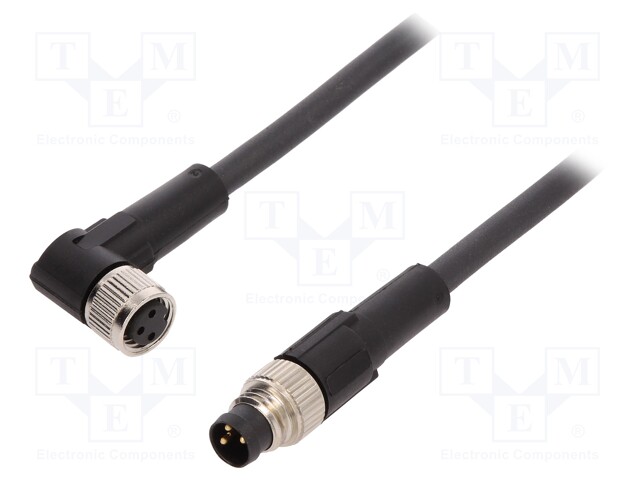 Connection lead; M8; PIN: 3; 1m; plug; 60VAC; 4A; -25÷80°C; IP65/IP67