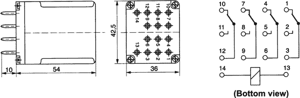 Relay: electromagnetic; 4PDT; Ucoil: 220VDC; 10A/250VAC; 10A/24VDC