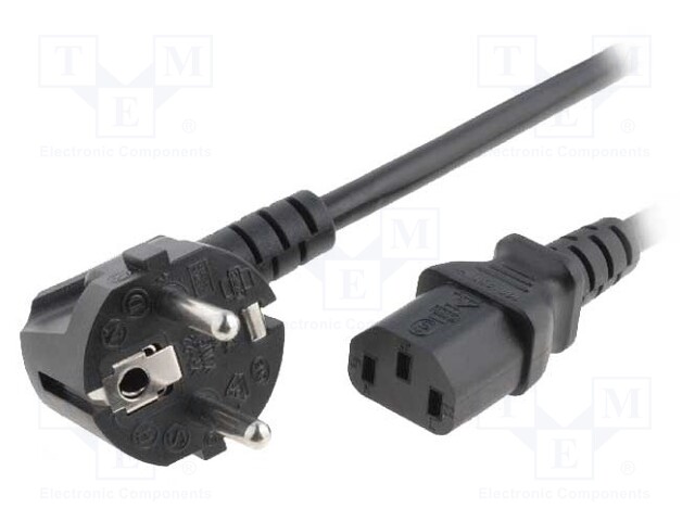 Cable; CEE 7/7 (E/F) plug angled,IEC C13 female; 3m; black; PVC