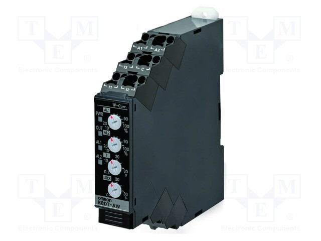 Current Monitoring Relay, Single Phase, K8DT-AW Series, SPST-NO, DIN Rail, Screw