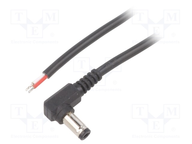 Cable; wires,DC 5,5/2,1 plug; angled; 0.5mm2; black; 2m; -25÷70°C