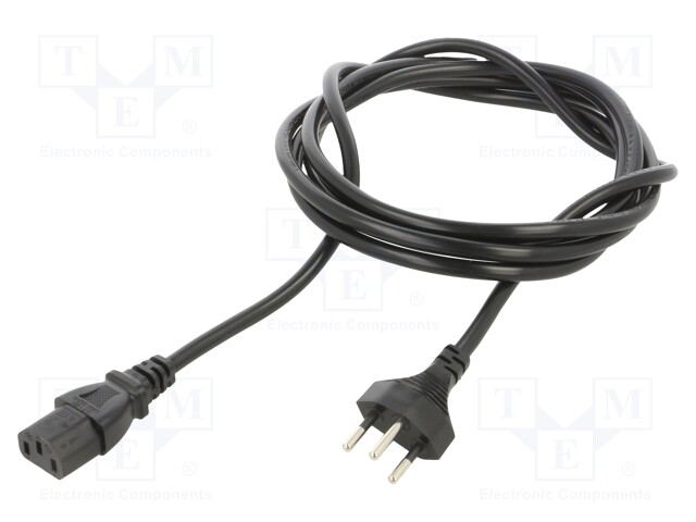 Cable; IEC C13 female,SEV-1011 (J) plug; PVC; 2.5m; black; 3x1mm2