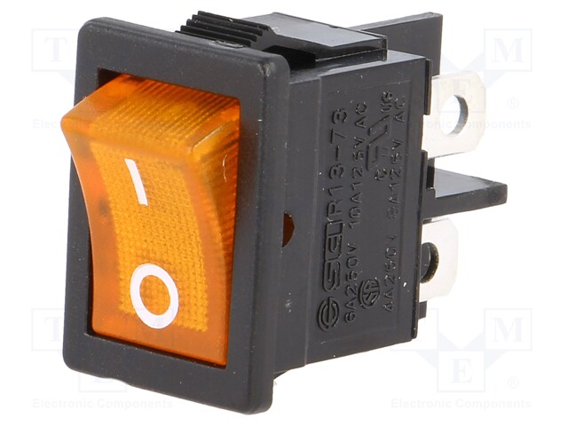ROCKER; DPST; Pos: 2; OFF-ON; 6A/250VAC; orange; neon lamp 250V