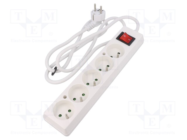 Extension lead; Sockets: 5; white; 3x1,5mm2; 1.5m; 16A