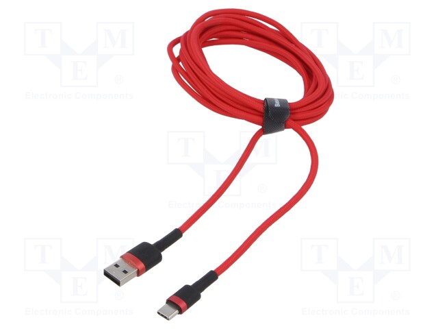 Cable; High Speed,USB 2.0; USB A plug,USB C plug; 3m; red; 2A