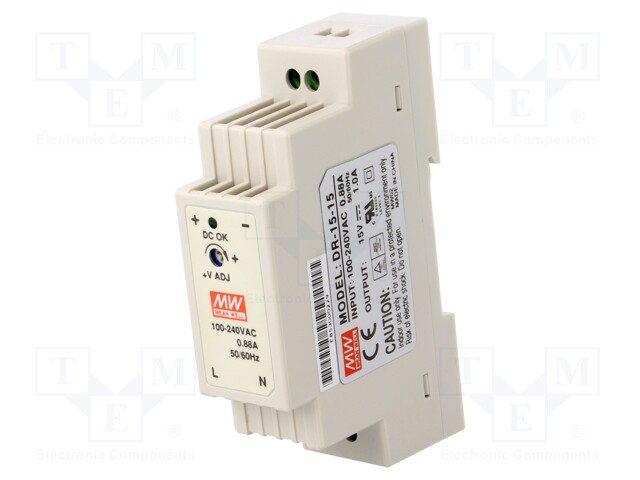 Power supply: switched-mode; 15W; 15VDC; 13.5÷16.5VDC; 1A; 100g