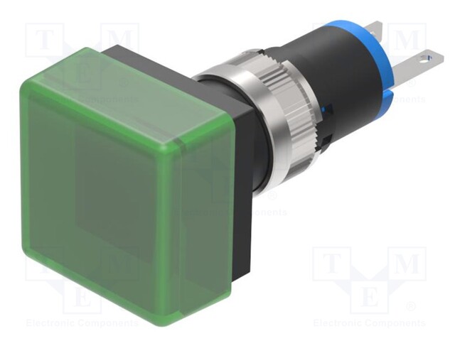 Indicator: LED; prominent; green; 24VDC; 15.8x15.8mm; 18