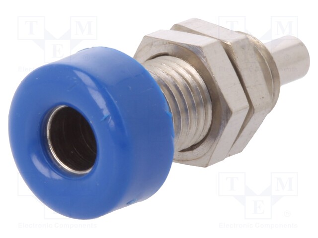 Socket; 4mm banana; 32A; 33VAC; 70VDC; blue; nickel plated; 10mΩ