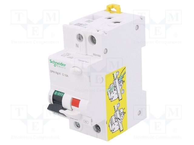 RCBO breaker; Inom: 10A; Ires: 30mA; Max surge current: 250A; DIN