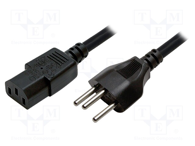 Cable; IEC C13 female,SEV-1011 (J) plug; 1.8m; black; 10A; 250V