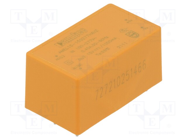 Converter: AC/DC; 15W; Uout: 15VDC; Iout: 1A; 85%; Mounting: PCB; 4kV