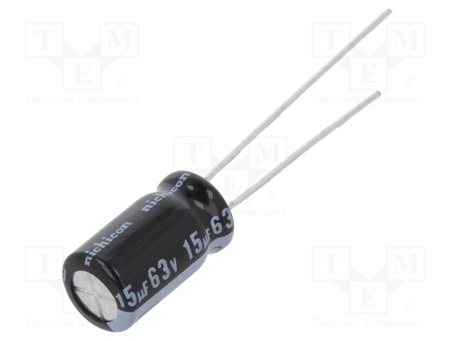 Capacitor: electrolytic; THT; 15uF; 63VDC; Ø6.3x11mm; Pitch: 2.5mm