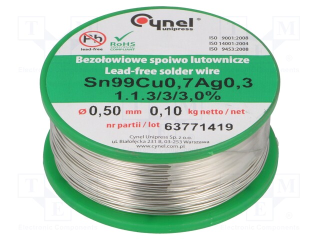 Soldering wire; Sn99Ag0,3Cu0,7; 500um; 100g; lead free; 216÷227°C