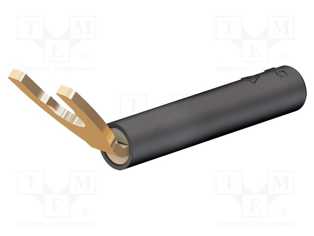 Plug; 6mm fork; 20A; black; 43.2mm; Plating: gold-plated