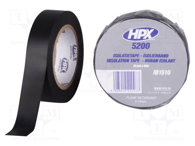 Tape: electrical insulating; W: 15mm; L: 10m; D: 0.15mm; black; 241%