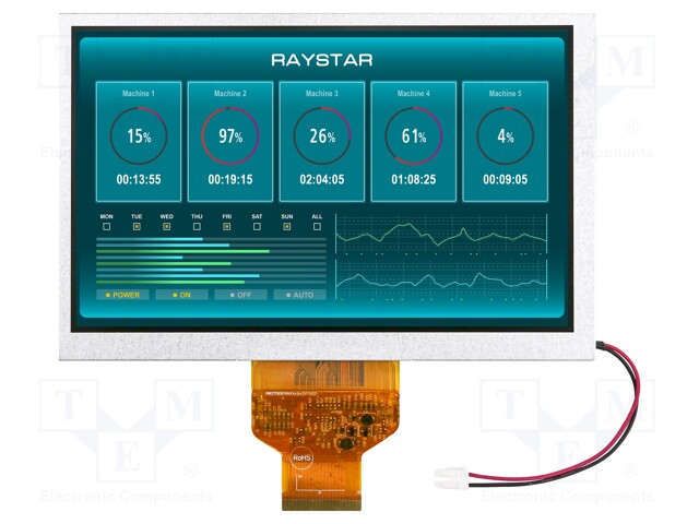 Display: TFT; 7"; 800x480; Illumin: LED; Dim: 165.8x106.61x6.5mm