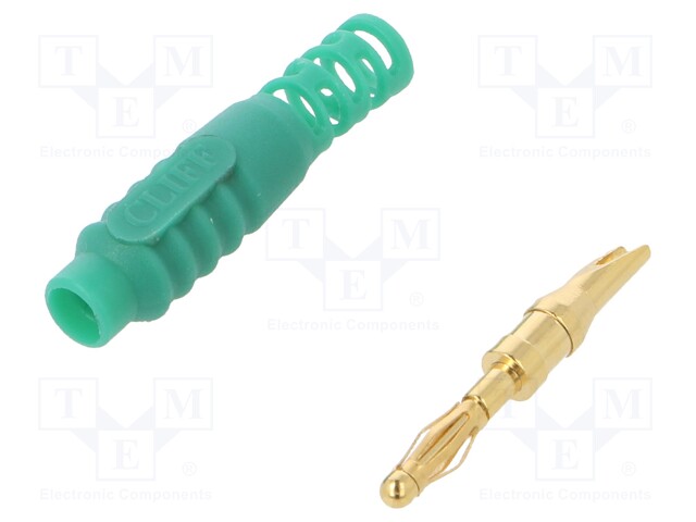 Plug; 2mm banana; 10A; 30VAC; 60VDC; green; Connection: soldering