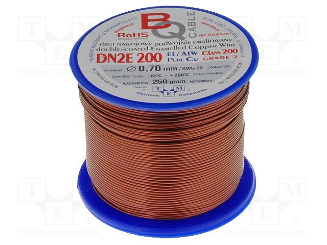 Coil wire; double coated enamelled; 0.7mm; 0,25kg; -65÷200°C