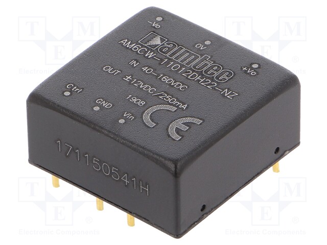 Converter: DC/DC; 6W; Uin: 40÷160V; Uout: 12VDC; Uout2: -12VDC; 1"x1"