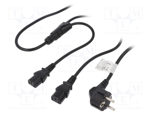 Cable; CEE 7/7 (E/F) plug,IEC C13 female x2; 1.5m; black; 10A