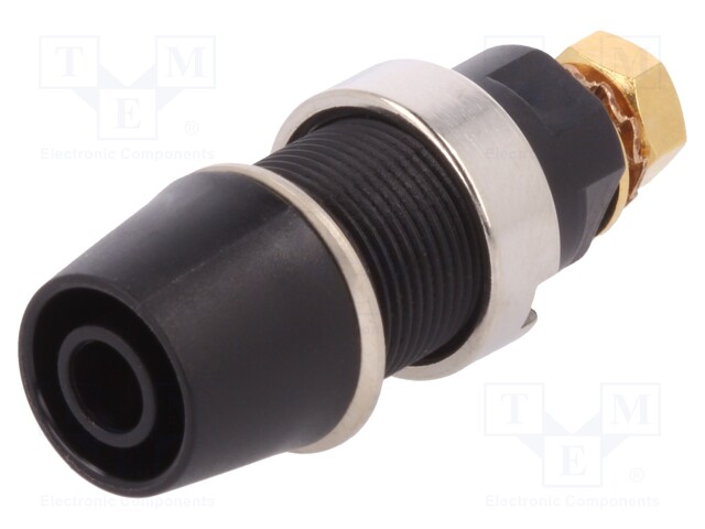 Socket; 4mm banana; 32A; 1kVDC; black; gold-plated; screw; 39mm