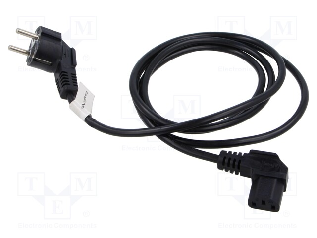 Cable; CEE 7/7 (E/F) plug angled,IEC C13 female 90°; PVC; black