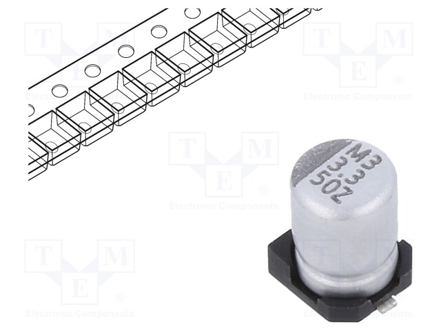 Capacitor: electrolytic; SMD; 3.3uF; 50VDC; Ø4x5.7mm; ±20%