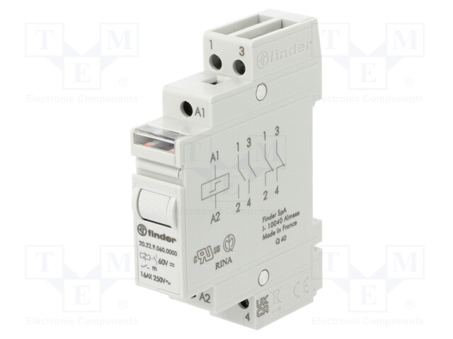 Relay: installation; bistable; NO x2; Ucoil: 60VDC; DIN; 16A; IP20