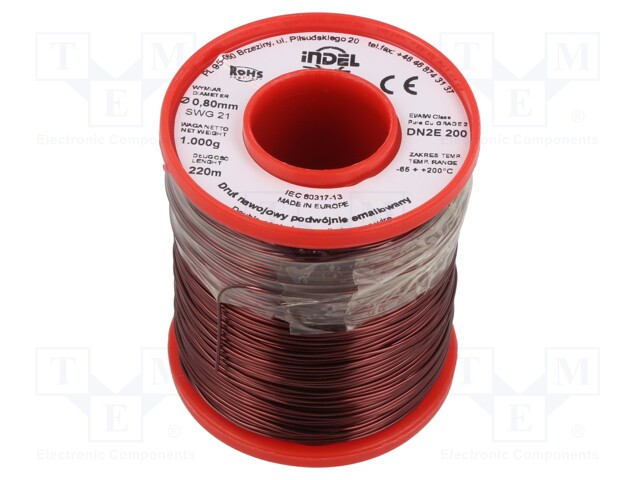 Coil wire; double coated enamelled; 0.8mm; 1kg; -65÷200°C