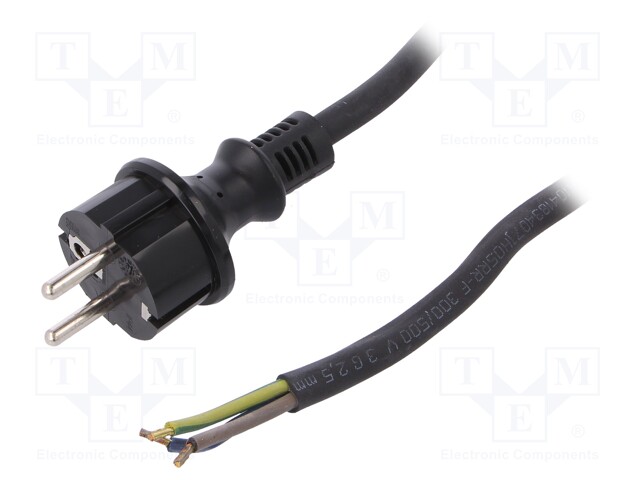 Cable; SCHUKO plug,CEE 7/7 (E/F) plug,wires; 1.5m; black; rubber