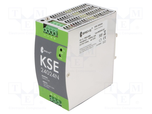 Power supply: switched-mode; 240W; 24VDC; 10A; 90÷264VAC; DIN; IP20