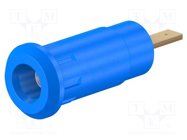 Socket; 2mm banana; 10A; 28mm; blue; Mounting: soldered,on panel