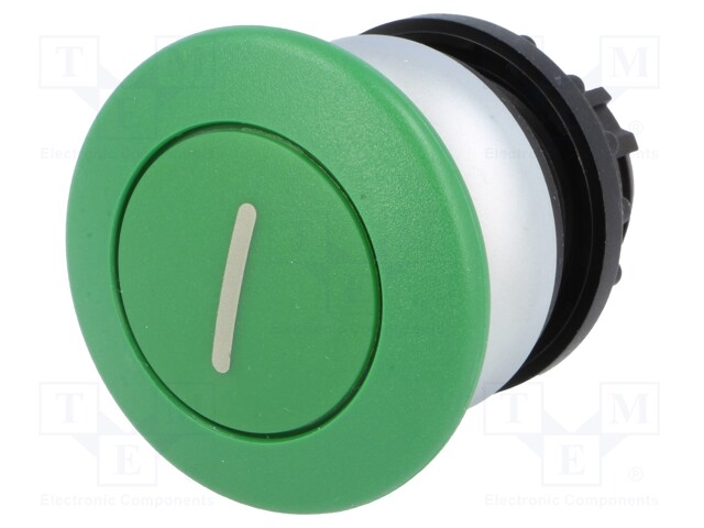 Switch: push-button; Stabl.pos: 1; 22mm; green; Illumin: none; IP67