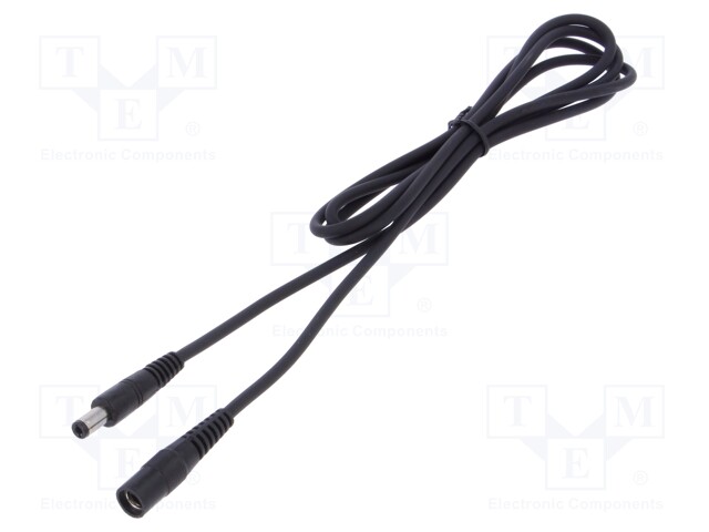 Cable; DC 5,5/2,5 plug,DC 5,5/2,5 socket; straight; 1mm2; black