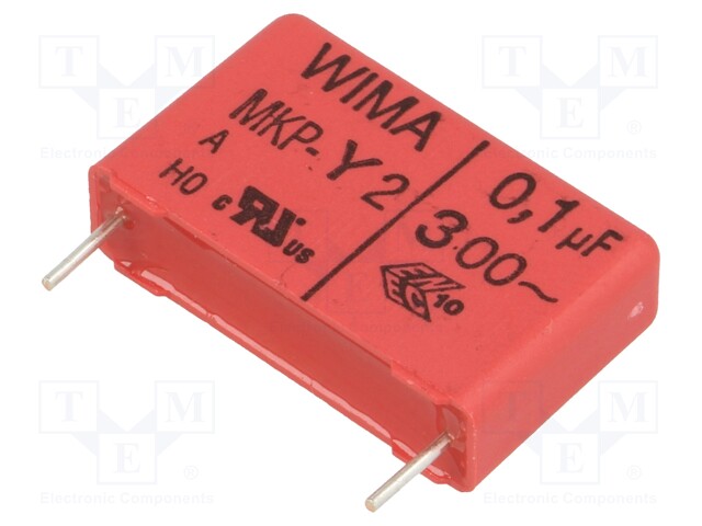 Capacitor: polypropylene; Y2; 100nF; 22.5mm; ±10%; 7x16.5x26.5mm