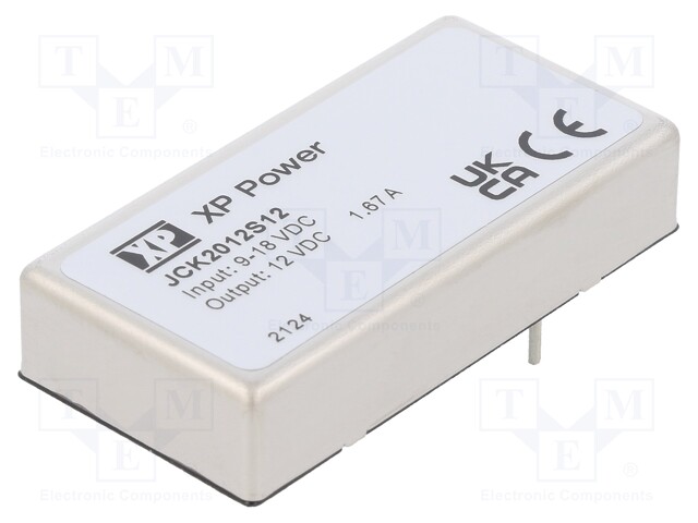 Isolated Board Mount DC/DC Converter, 2:1 Input, ITE, 1 Output, 20 W, 12 V, 1.67 A