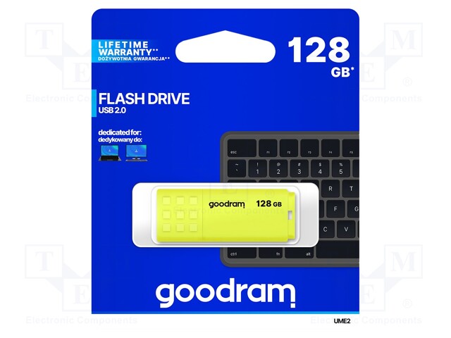 Pendrive; USB 2.0; 128GB; Read: 20MB/s; Write: 5MB/s; Colour: yellow