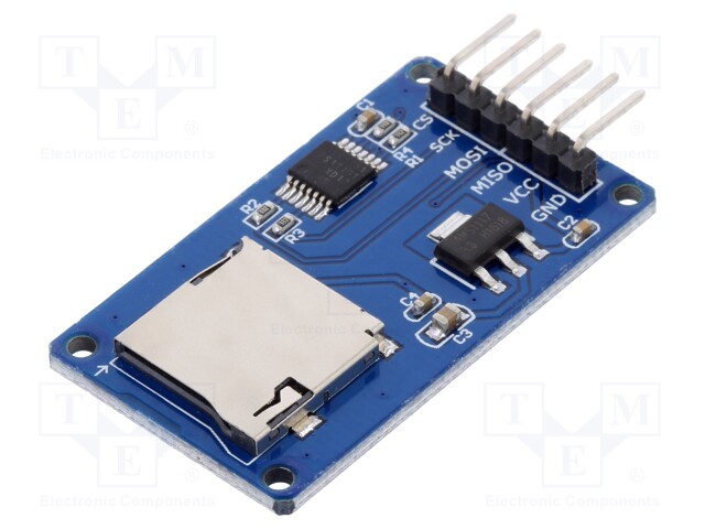 Module: adapter; pin strips,microSD; SD micro; Interface: SPI