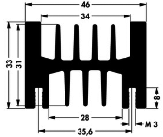 Heatsink: extruded; grilled; black; L: 1000mm; W: 46mm; H: 33mm; screw