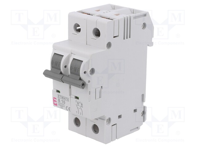 Circuit breaker; 230/400VAC; Poles: 2; DIN; Charact: B; 6kA; IP20