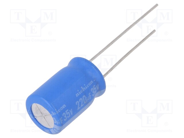 Capacitor: electrolytic; THT; 220uF; 35VDC; Ø10x16mm; Pitch: 5mm