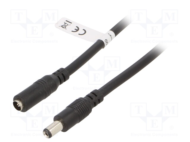 Cable; DC 5,5/2,1 plug,DC 5,5/2,1 socket; 0.5mm2; black; 3m