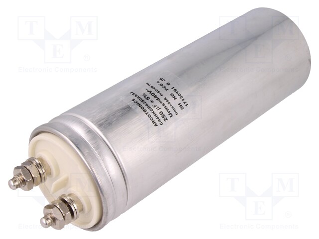 Capacitor: polypropylene; Body dim: Ø85x242mm; 250uF; ±5%; 55A