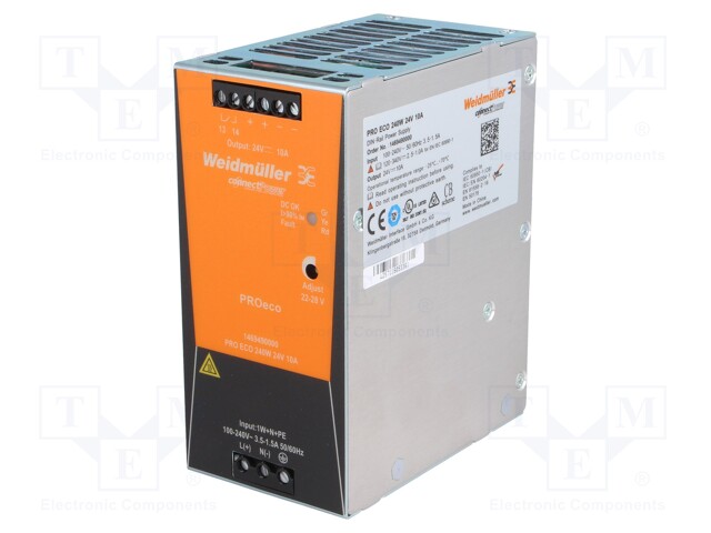 Power supply: switched-mode; 240W; 24VDC; 10A; 85÷264VAC; 1kg; 90%