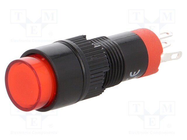 Switch: push-button; Pos: 2; SPDT; 0.5A/250VAC; 1A/24VDC; red; red