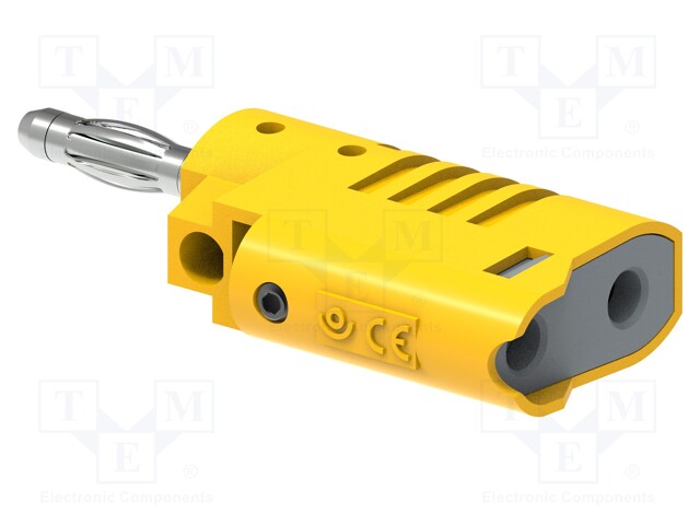 Plug; 4mm banana; 36A; 30VAC; 60VDC; yellow; non-insulated; 57.2mm