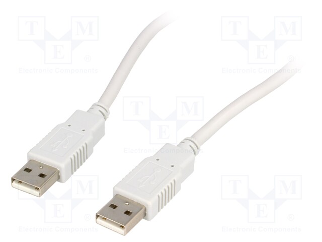 Cable; USB 2.0; USB A plug,both sides; 3m; light grey