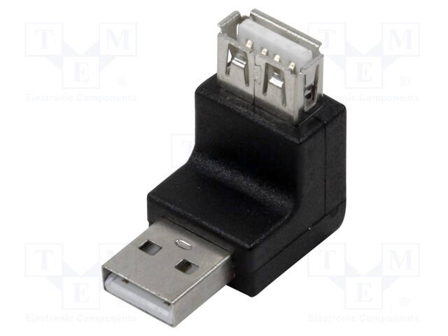 Adapter; USB 2.0; USB A plug,USB A socket (angle); Colour: black