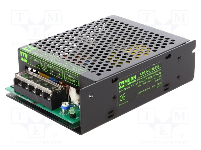 Power supply: switched-mode; modular; 60W; 24VDC; 135x98x40mm